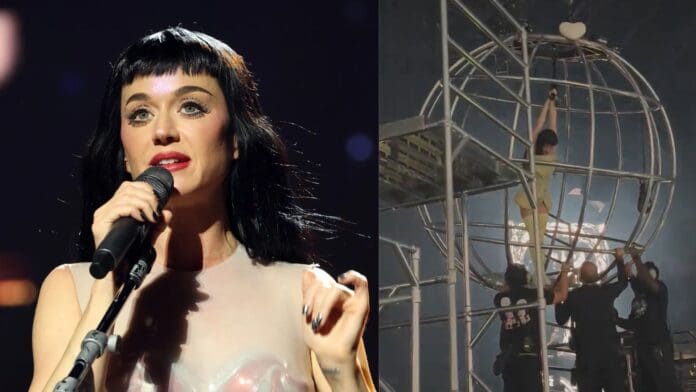 Video: Katy Perry casi se cae de una esfera metálica durante su concierto en Australia