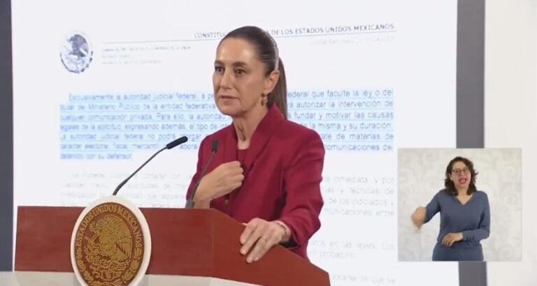 Niega Claudia Sheinbaum Pardo que el gobierno de México vaya a espiar a los ciudadanos con las nuevas leyes.