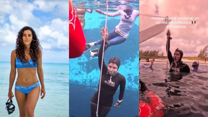 Video: Mexicana Camila Jaber desciende 87 metros y rompe récord en apnea durante competencia en Bahamas