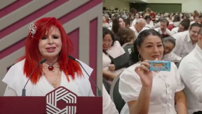 Layda Sansores regala chocolates de MrBeast en su informe y le agradece por darle visibilidad a Campeche