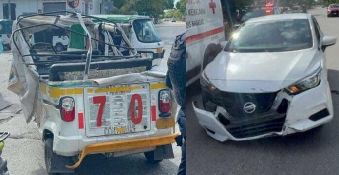 Quedan lesionadas dos mujeres tras volcadura de mototaxi en Playa del Carmen. En otro percance derrapó un automovilista.