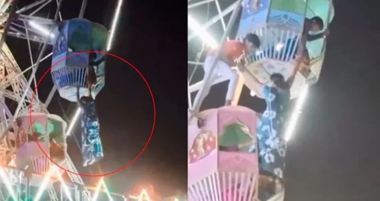 Mujer queda colgada de una rueda de la fortuna en India