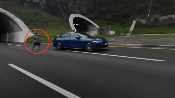 Sujeto casi es atropellado en la autopista México-Toluca; influencer lo grabó mientras hacía contenido