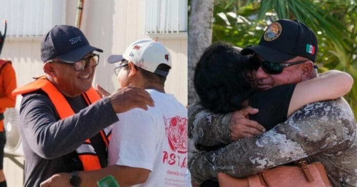 Sostiene la gobernadora Mara Lezama enlace con capitanes rescatados tras su arribo a suelo firme en Puerto Juárez.