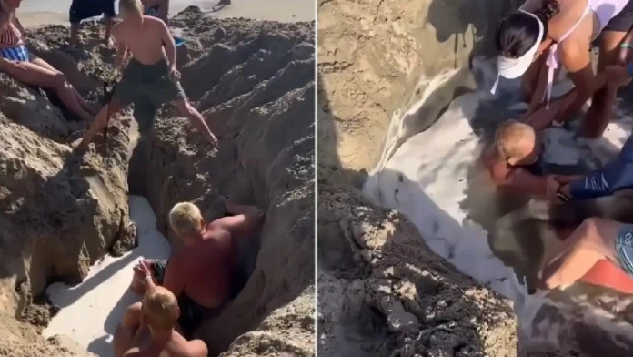 Niños quedan atrapados en un hoyo de arena en una playa de California, Estados Unidos
