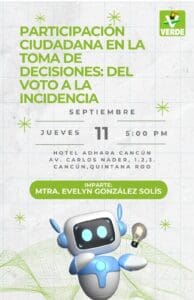 El Partido Verde Ecologista de México en Quintana Roo invita a conferencia sobre la importancia de la participación ciudadana