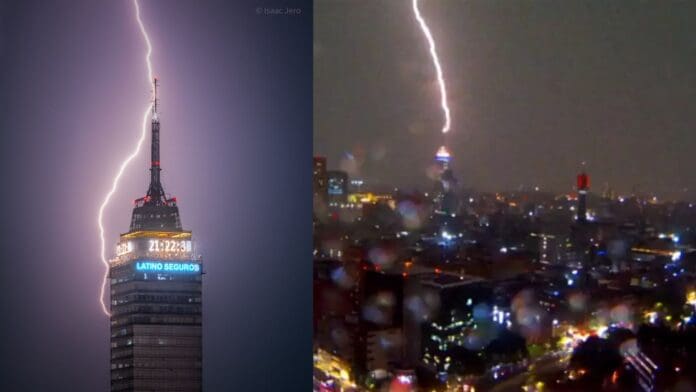 Video: Captan el momento exacto en que un rayo impacta en la Torre Latinoamericana en CDMX