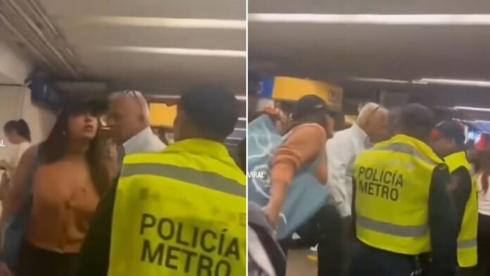 Video: Mujer cachetea y patea a policías por no abrirle paso en el Metro de CDMX