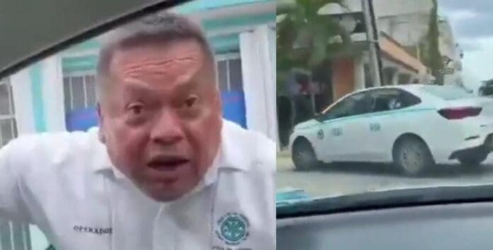 Grabaron a un taxista de Playa del Carmen acosando a un operador de plataforma y a un turista extranjero. No entienden.