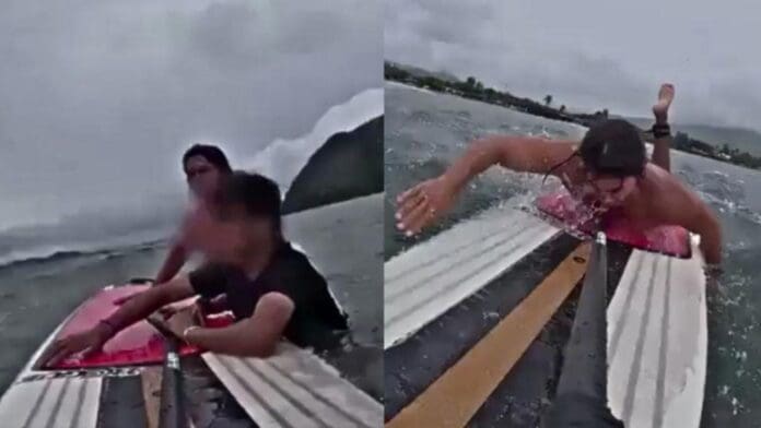 Video: Guardavidas rescata a joven del mar en pleno paso de la tormenta tropical Priscila en Manzanillo, Colima