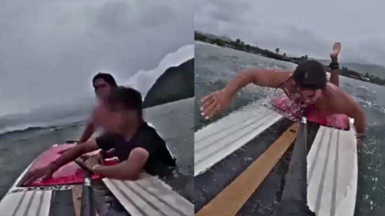 Video: Guardavidas rescata a joven del mar en pleno paso de la tormenta tropical Priscila en Manzanillo, Colima
