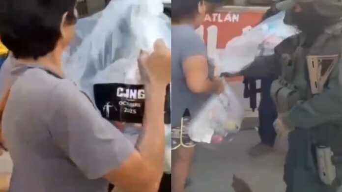 Video: Entregan despensas presuntos integrantes del CJNG a damnificados por inundaciones en Veracruz