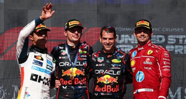 El neerlandés Max Verstappen vence en el GP de Estados Unidos; Lando Norris y Charles Leclerc completan el podio.