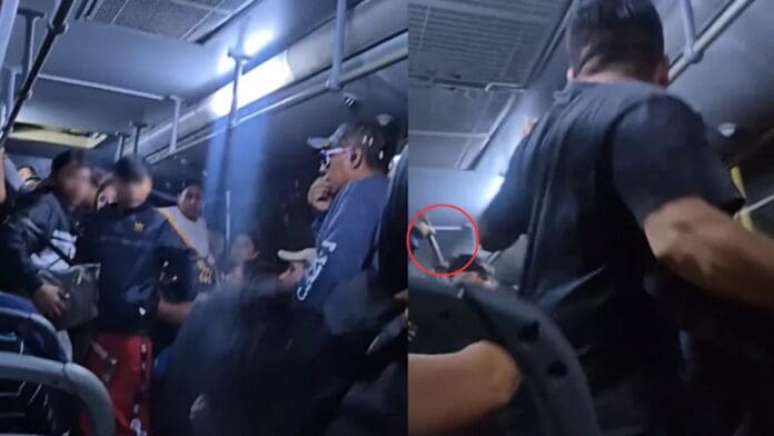 Video: Sujeto saca un hacha durante riña en el transporte público de Santa Catarina, Nuevo León