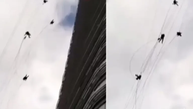 Trabajadores quedan colgando de un rascacielos que limpiaban en Estambul, Turquía