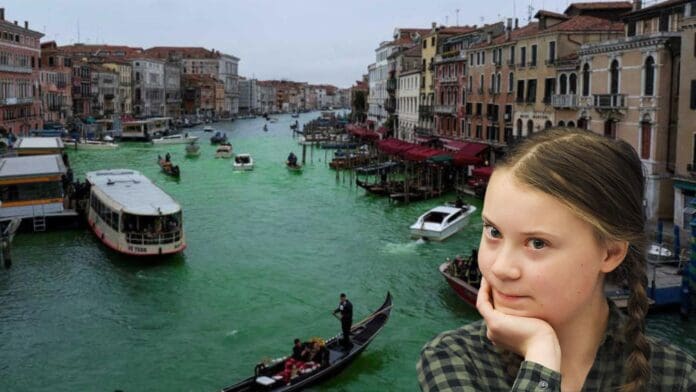 Vetan de Venecia, Italia a Greta Thunberg tras teñir de verde el Gran Canal