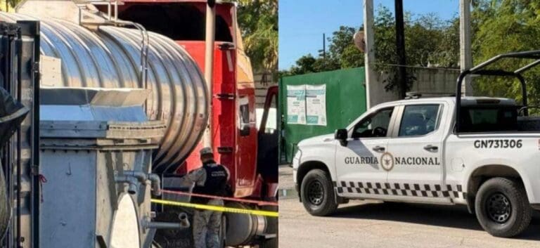 Detienen a varias personas tras hallar un tráiler con presunto huachicol en una subestación de la CFE en Cancún.
