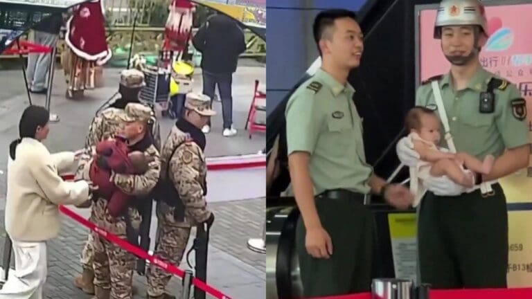 Militares chinos asumen el cuidado de bebés como parte de su servicio al pueblo