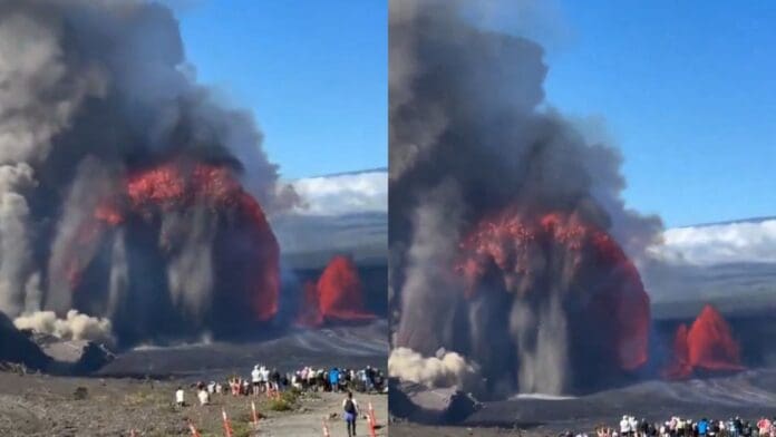 Captan momento exacto de la erupción del volcán Kilauea en Hawái, Estados Unidos