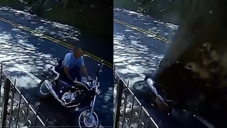 Video: Motociclista casi es aplastado por una roca gigante que se desprendió de una montaña en Colombia