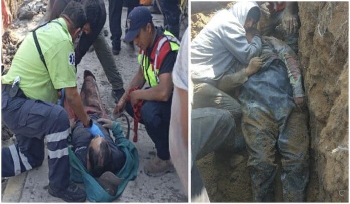 Rescatan a cinco trabajadores tras deslave en Edomex