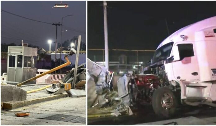 Tráiler impacta caseta de cobro tras ser asaltada en Tepotzotlán