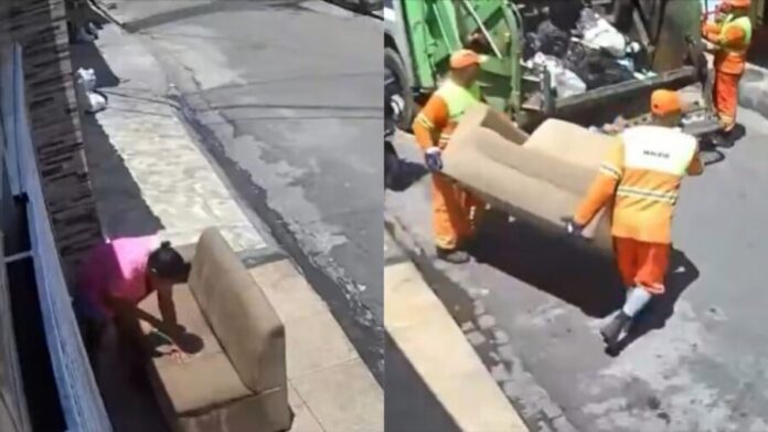 Mujer saca su sillón a secarse al sol y el camión de la basura se lo lleva por error en Brasil