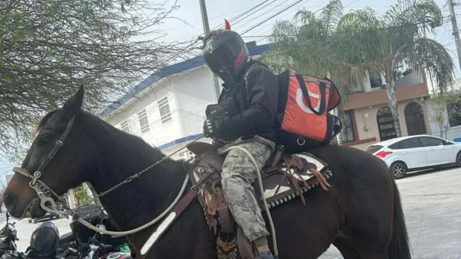 Video: Repartidor de Didi entrega pedidos a caballo en Juárez, Nuevo León