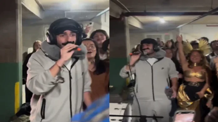 Sujeto disfrazado de Nicolás Maduro canta durante fiesta en un refugio antibombas en Israel