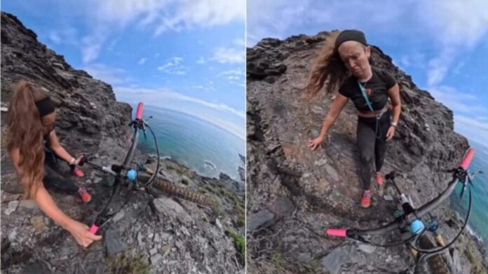 Video: Influencer casi cae por un acantilado mientras practicaba ciclismo de montaña en España