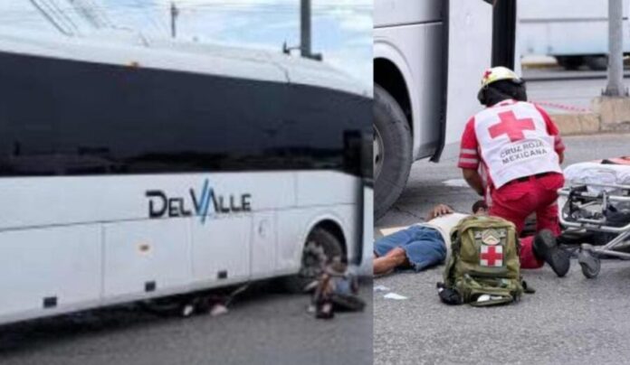 Chofer de autobús Del Valle arrolla a un ciclista en la López Portillo de Cancún. Una vez más está metida esta empresa.