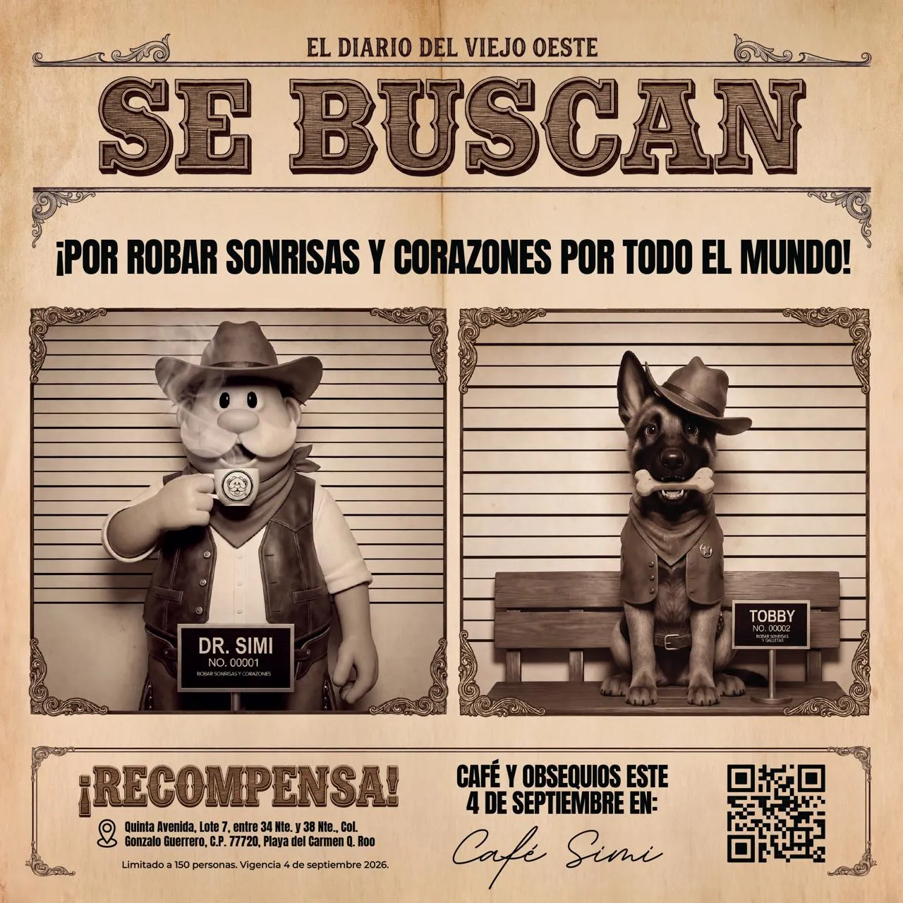 Cartel de búsqueda del Dr. Simi y Tobby con cita del 4 de septiembre en la Quinta Avenida